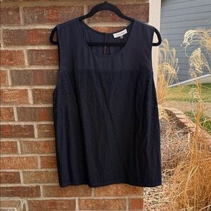 Calvin Klein Ladies 1X Navy Eyelet Sleeveless Tank NWT